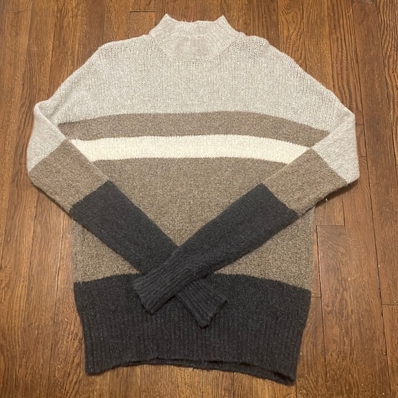Magaschoni Grey and Taupe Wool Blend Mock Neck Sweater Size Medium - Picture 1 of 3